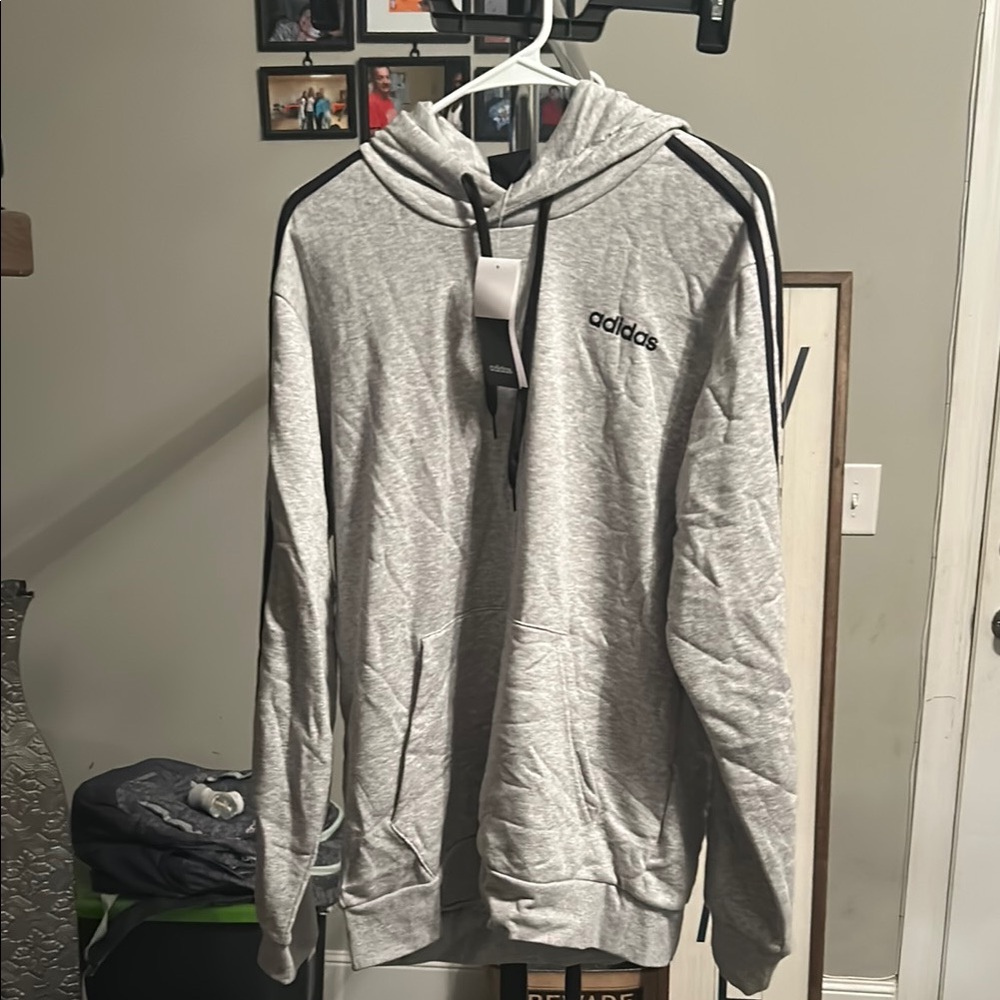 Adidas Men's Heather Gray Hoodie with Black Accents
